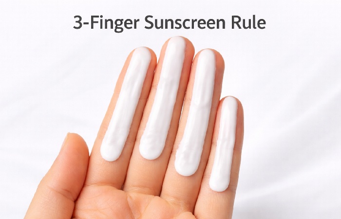 Three finger rule method for applying sunscreen correctly on face and neck
