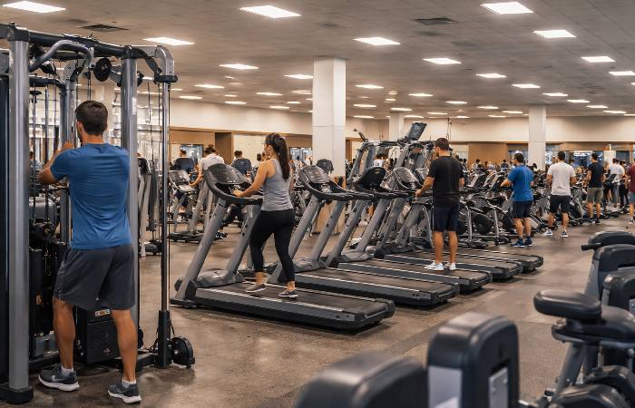 Gym members working out at a former Esporta Fitness location now operating as LA Fitness
