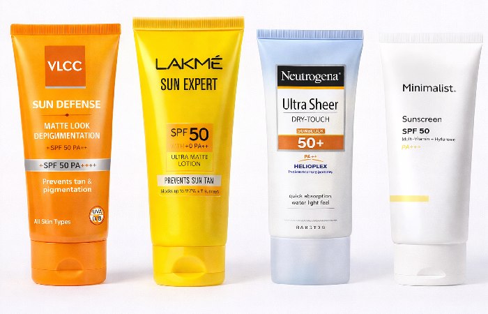 Comparison of VLCC De-Tan SPF 50 with Lakme Sun Expert, Neutrogena Ultra Sheer and Minimalist SPF 50