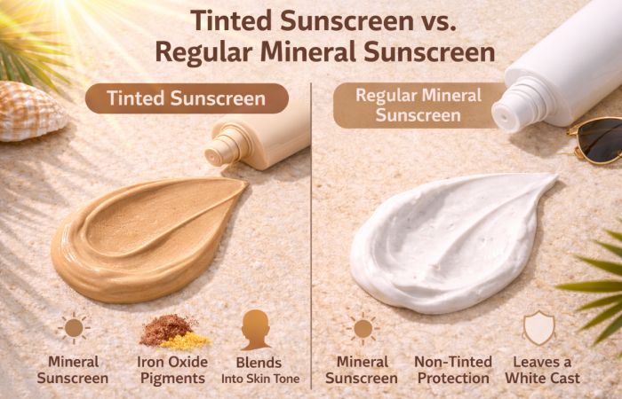Tinted sunscreen vs regular mineral sunscreen infographic
