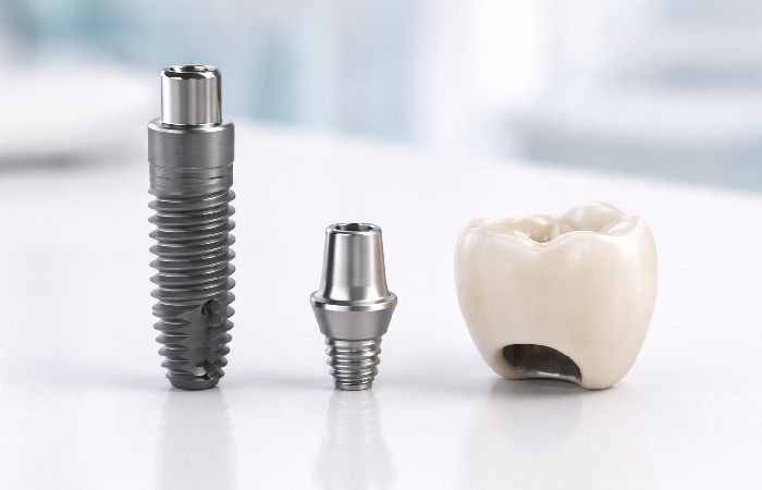 Dental implant parts including screw abutment and crown
