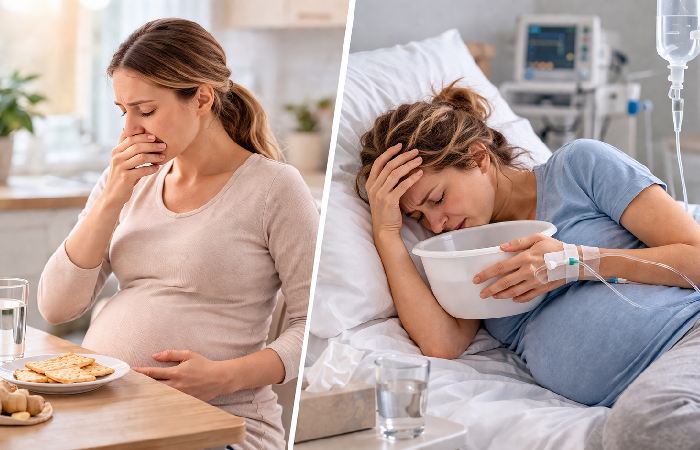 Visual difference between normal morning sickness and hyperemesis gravidarum
