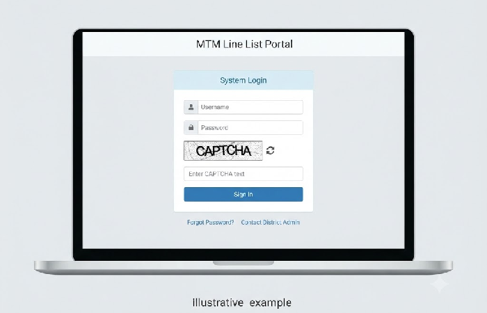 Illustrative example of the CAPTCHA-protected login page for the MTM Line List portal.