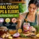 Natural cough syrups and elixirs made with honey, ginger, onion, and thyme using pantry staples