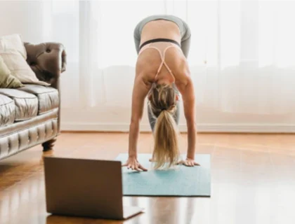 Woman doing a home workout on a yoga mat
